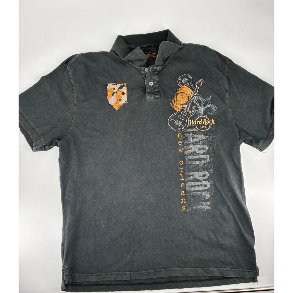 Hard Rock Cafe‎ New Orleans Graphic Polo Shirt Mens XLarge Charcoal Grey